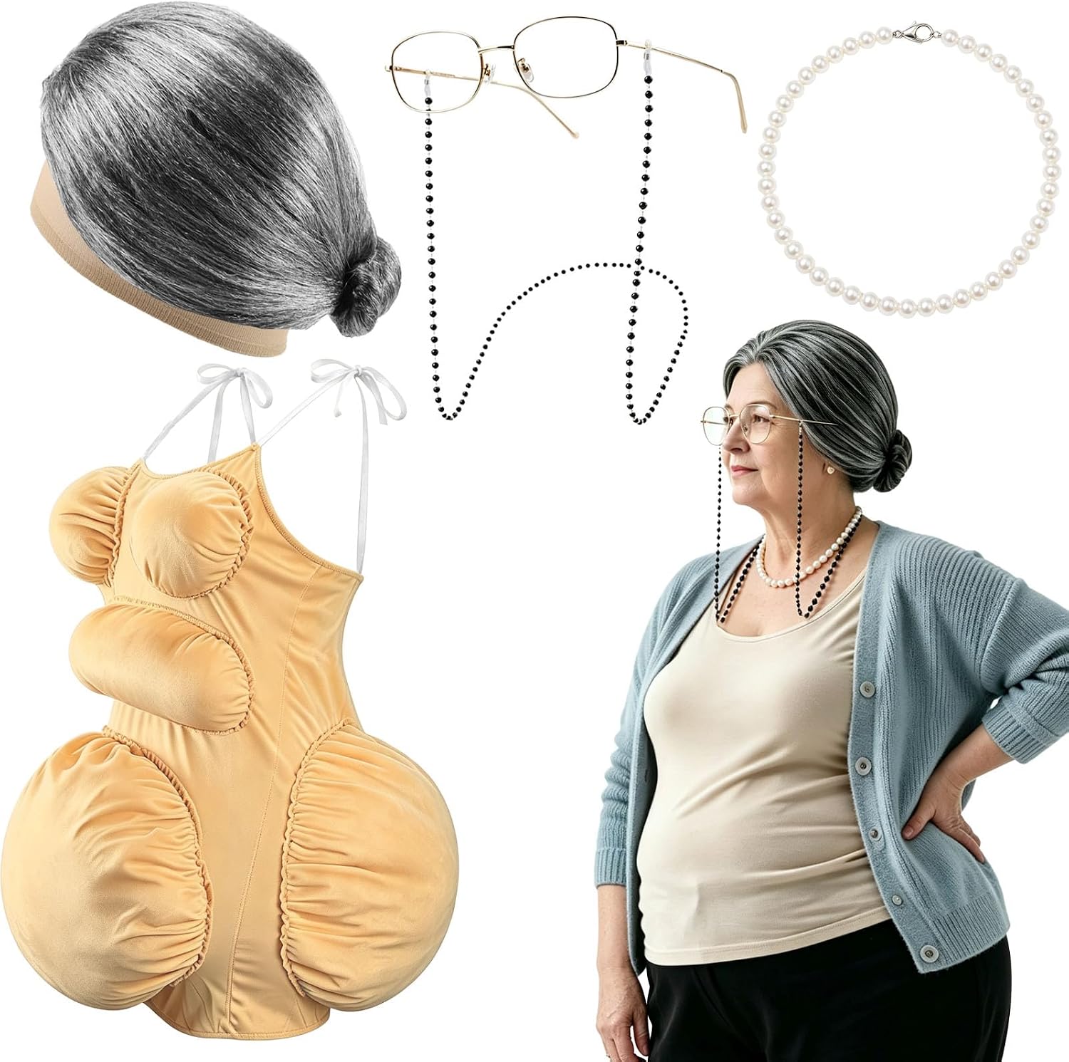 Pearl Necklace - Fat Old Lady Costume Set Fake