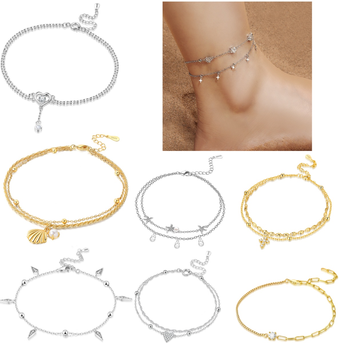 Anklet Foot Chain - Orstarry S925 Sterling Silver Summer Double