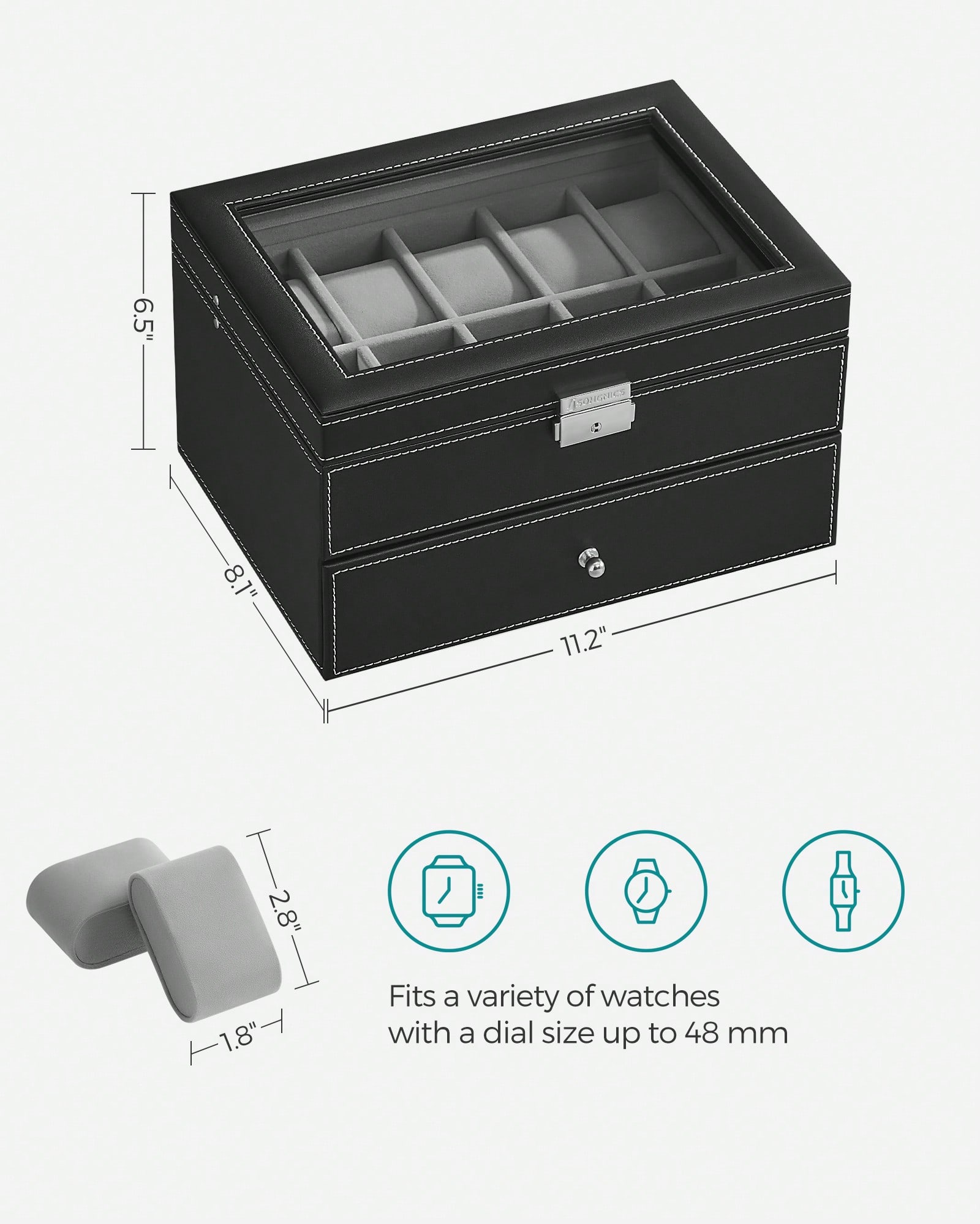 20-Slot Watch Box with Glass L - đánh giá và giá Jewelry Box Organizer Watches