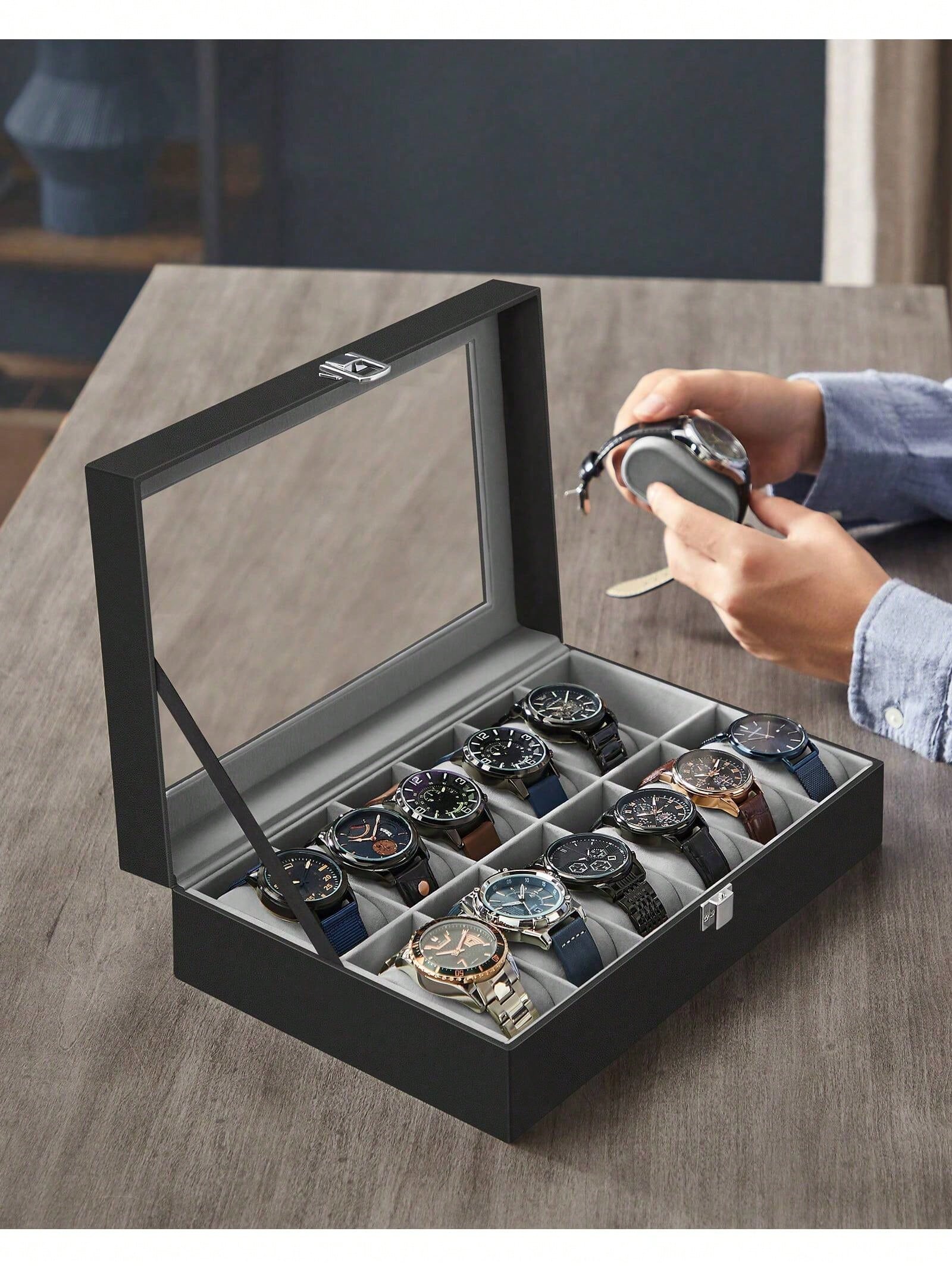 12-Slot Lockable Watch Box wit - đánh giá và giá Jewelry Box Organizer Watches