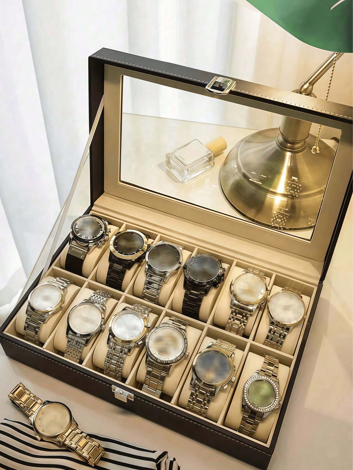 Leather Watch Box with Lock, L - đánh giá và giá Jewelry Box Organizer Watches